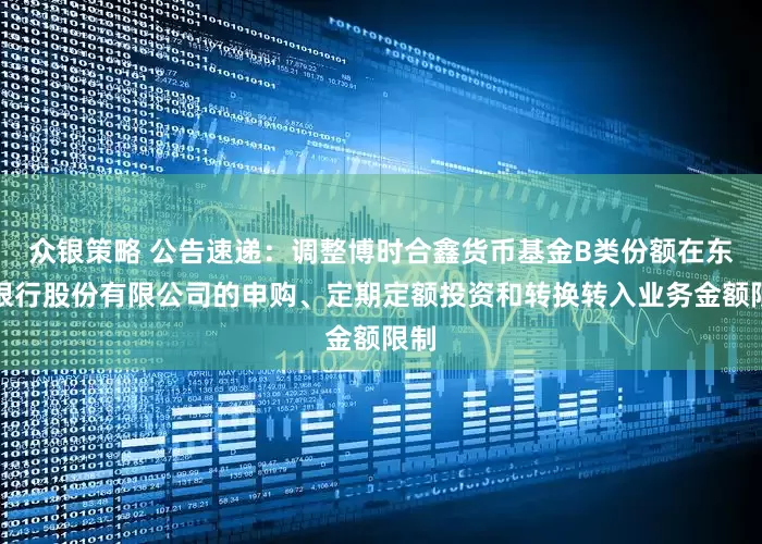 众银策略 公告速递：调整博时合鑫货币基金B类份额在东莞银行股份有限公司的申购、定期定额投资和转换转入业务金额限制